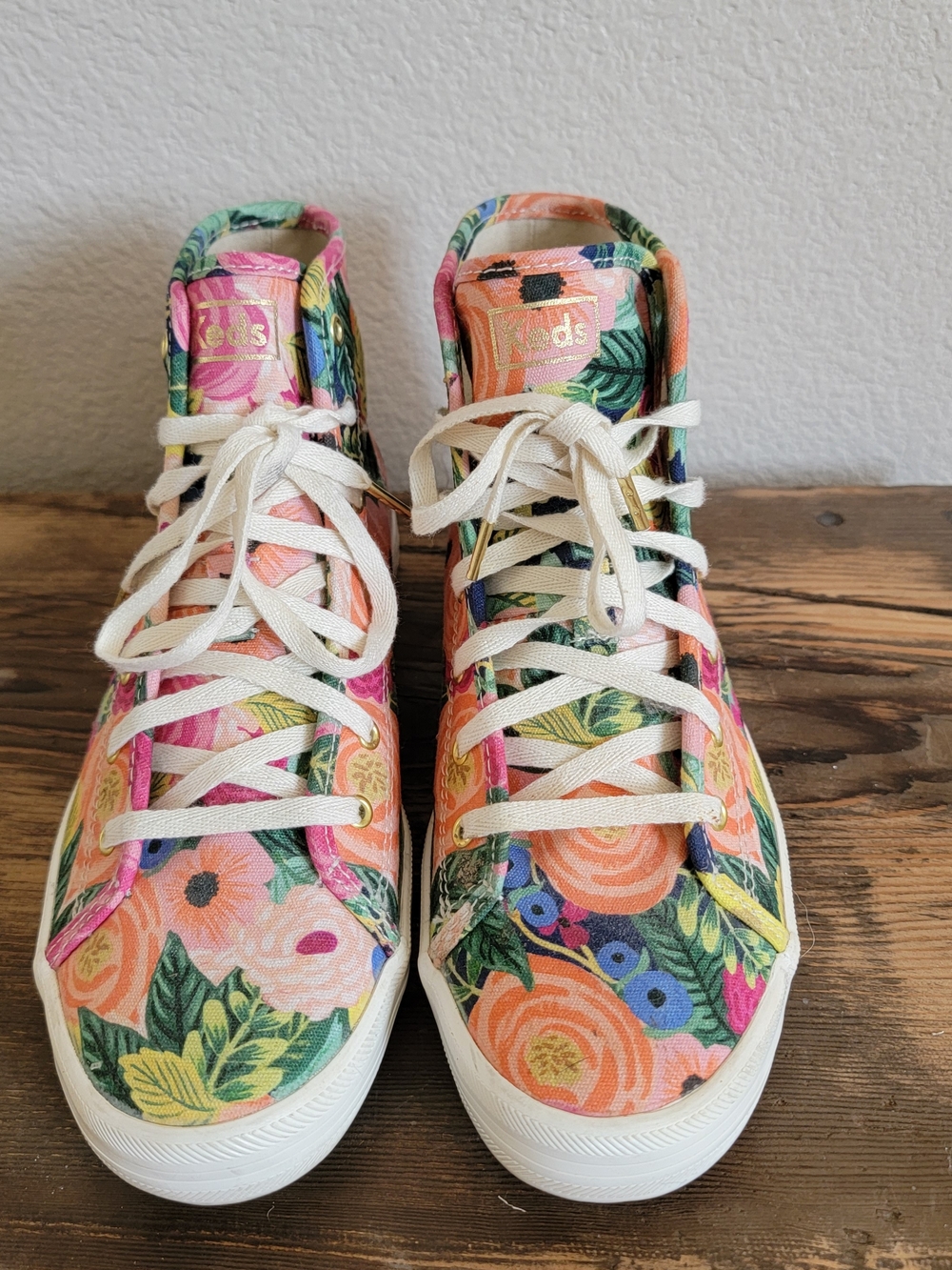 Keds X Rifle Paper Co Floral High-Top Sneakers in Pink, Green, Orange